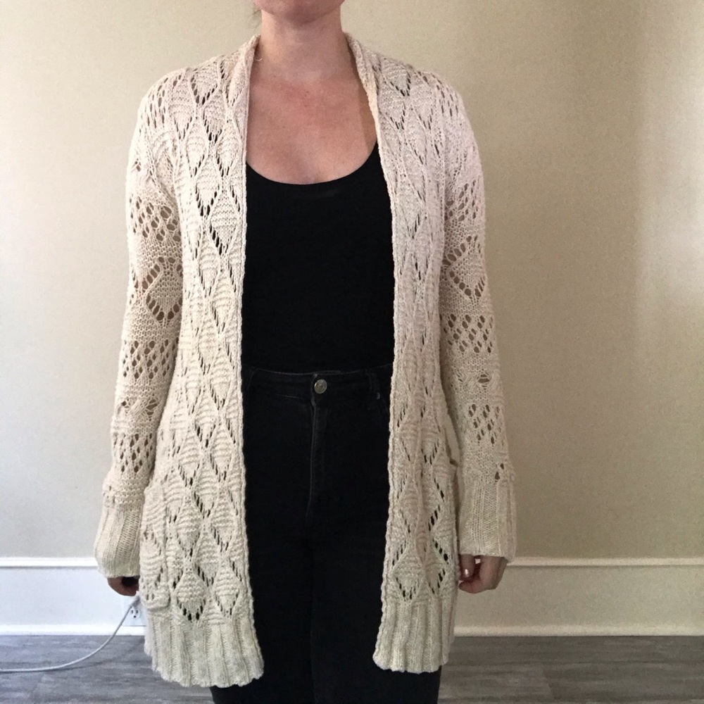 Lucky Brand Cream Cable Knit Cardigan Sweater